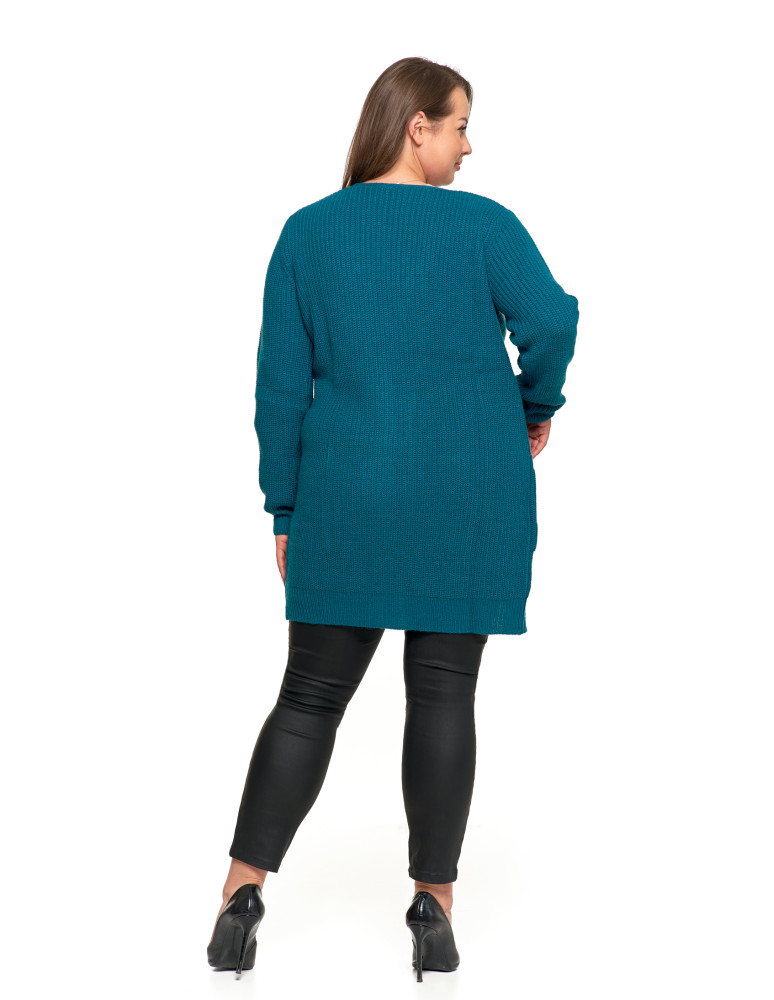 Swetry i kardigany - Damski dzianinowy kardigan z kieszeniami NIEBIESKI  - produkt moraj.pl 12