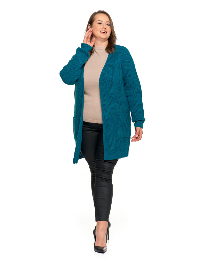 Swetry i kardigany - Damski dzianinowy kardigan z kieszeniami NIEBIESKI  - produkt moraj.pl 13