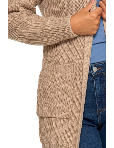 Swetry i kardigany - Damski dzianinowy kardigan z kieszeniami BEŻOWY - produkt 3