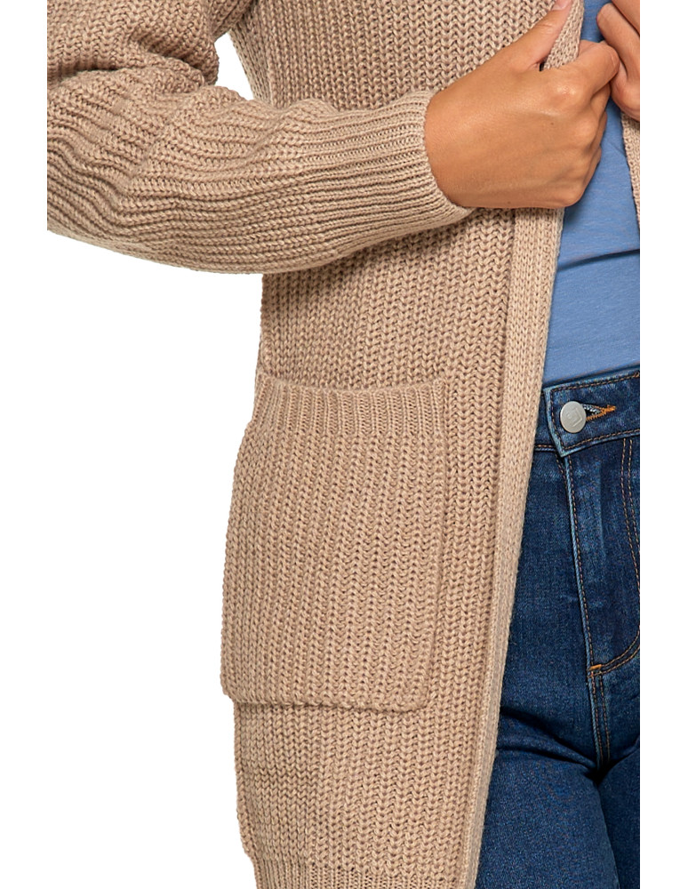 Swetry i kardigany - Damski dzianinowy kardigan z kieszeniami BEŻOWY - produkt moraj.pl 3