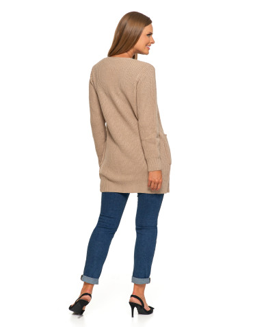 Swetry i kardigany - Damski dzianinowy kardigan z kieszeniami BEŻOWY - produkt 6