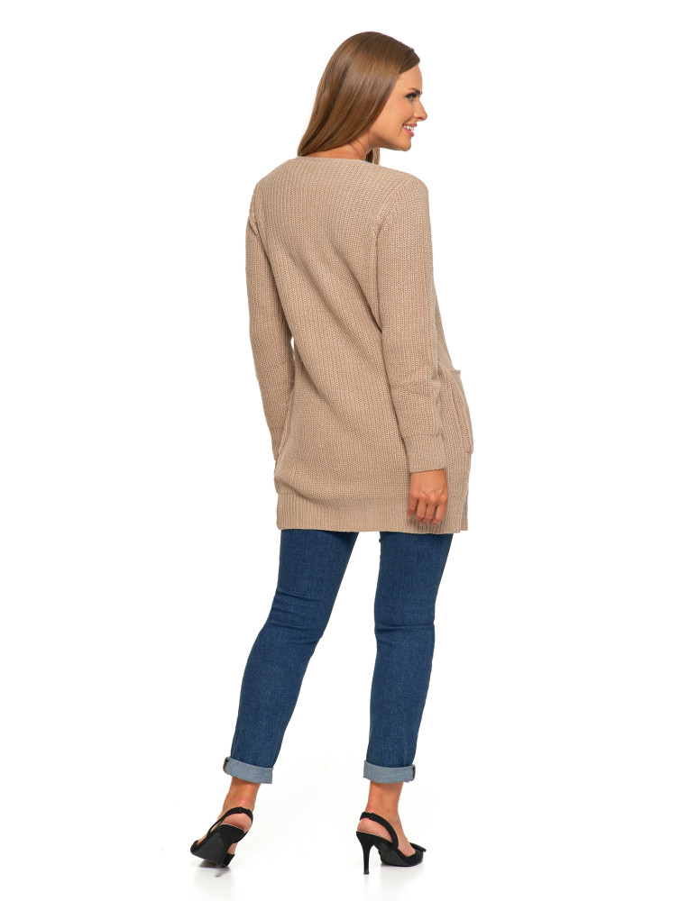 Swetry i kardigany - Damski dzianinowy kardigan z kieszeniami BEŻOWY - produkt moraj.pl 6