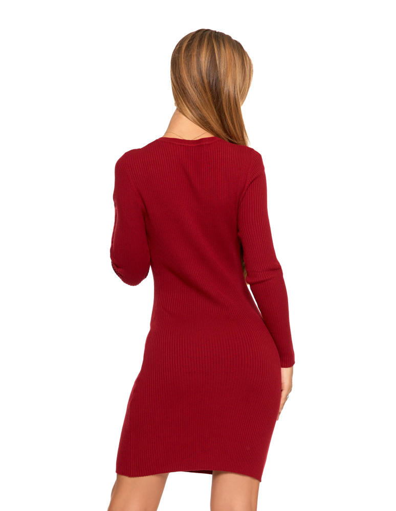 Sukienki i kombinezony - Damska sukienka dopasowana w prążek z długim rękawem CZERWONY - produkt moraj.pl 3