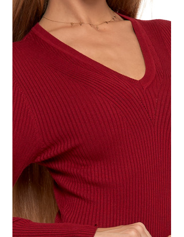 Sukienki i kombinezony - Damska sukienka dopasowana w prążek z długim rękawem CZERWONY - produkt 4