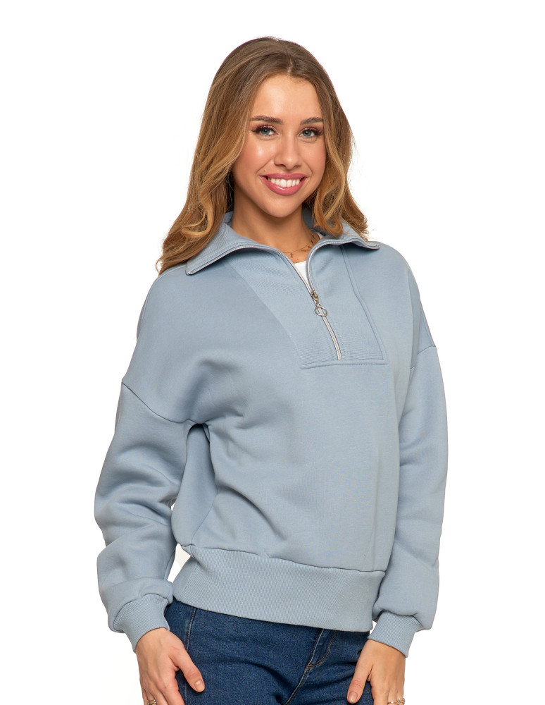 Bluzy damskie - Damska bluza dresowa ze stójką i zamkiem ocieplana NIEBIESKI - produkt moraj.pl 1