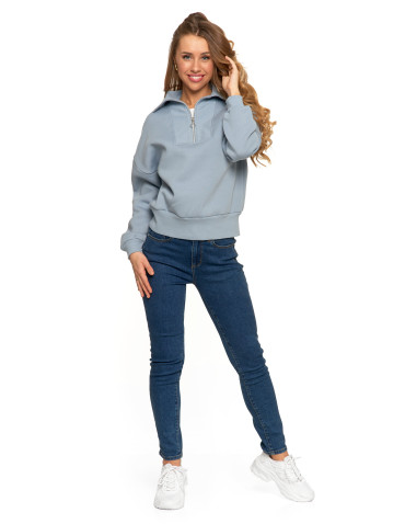 Bluzy damskie - Damska bluza dresowa ze stójką i zamkiem ocieplana NIEBIESKI - produkt 3