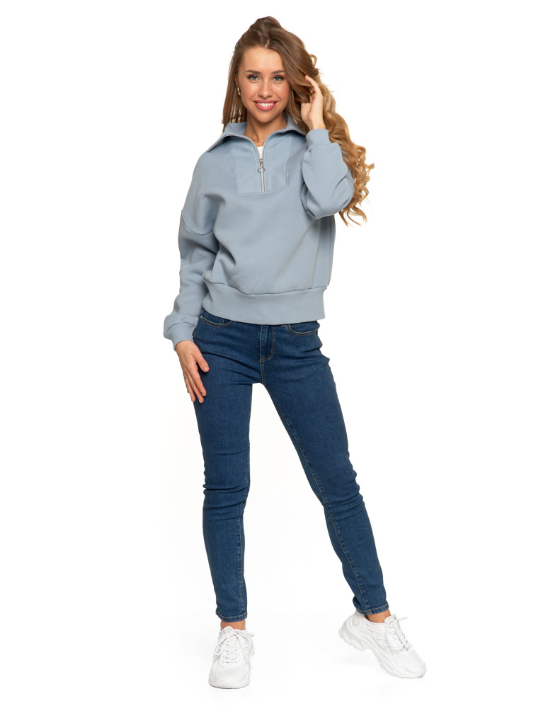 Bluzy damskie - Damska bluza dresowa ze stójką i zamkiem ocieplana NIEBIESKI  - produkt moraj.pl 3