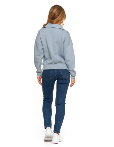 Bluzy damskie - Damska bluza dresowa ze stójką i zamkiem ocieplana NIEBIESKI - produkt 4