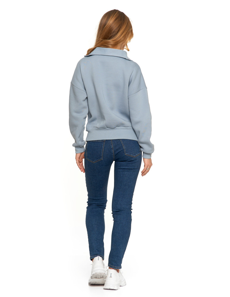 Bluzy damskie - Damska bluza dresowa ze stójką i zamkiem ocieplana NIEBIESKI  - produkt moraj.pl 4