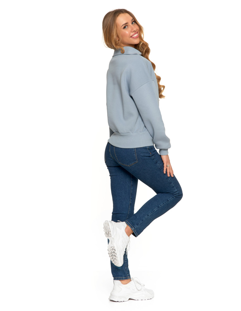 Bluzy damskie - Damska bluza dresowa ze stójką i zamkiem ocieplana NIEBIESKI  - produkt moraj.pl 5