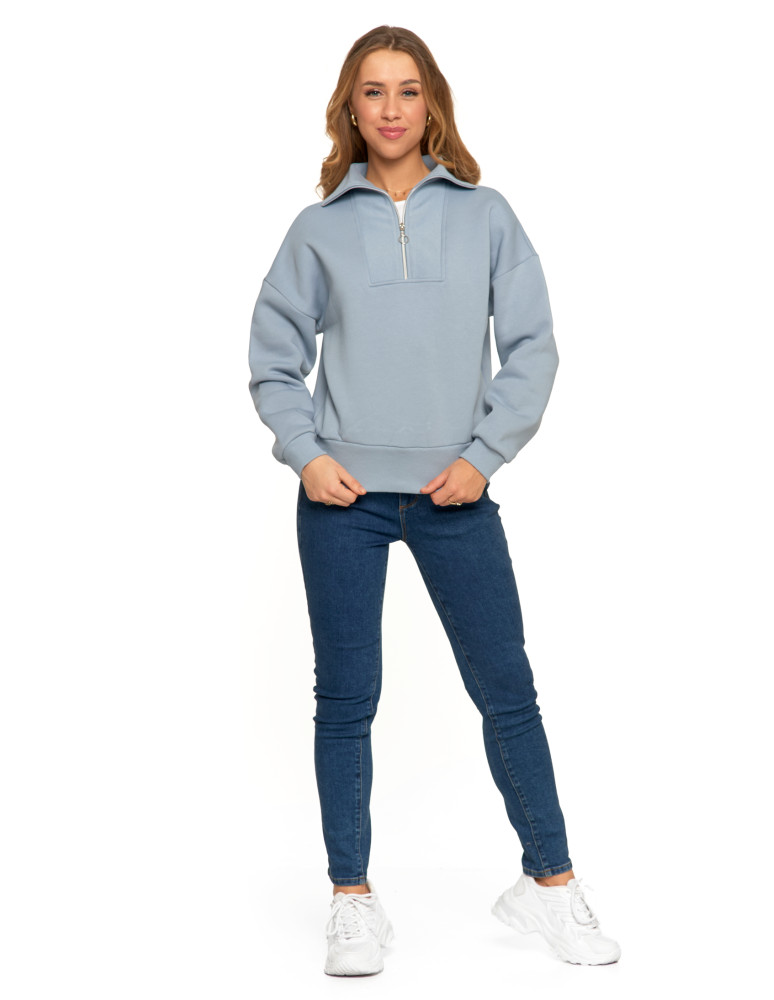 Bluzy damskie - Damska bluza dresowa ze stójką i zamkiem ocieplana NIEBIESKI  - produkt moraj.pl 6