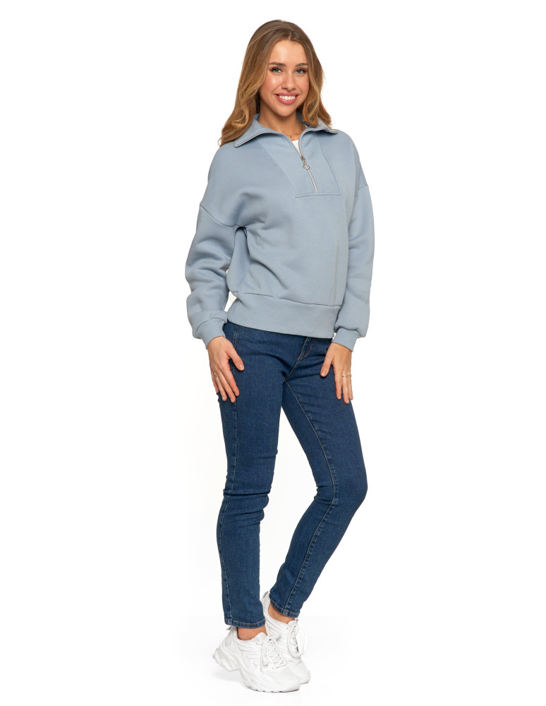 Bluzy damskie - Damska bluza dresowa ze stójką i zamkiem ocieplana NIEBIESKI  - produkt moraj.pl 7