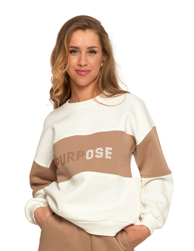 Damska bluza luźna ocieplana z napisem BEŻOWY