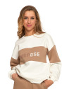 Damska bluza luźna ocieplana z napisem BEŻOWY