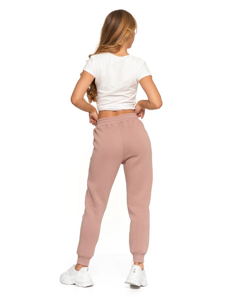 Spodnie damskie - Damskie spodnie dresowe wysoki stan ocieplane z kieszeniami RÓŻOWY - produkt moraj.pl 2