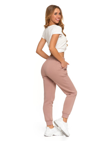 Spodnie damskie - Damskie spodnie dresowe wysoki stan ocieplane z kieszeniami RÓŻOWY - produkt 7