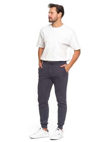 Spodnie męskie - Męskie spodnie dresowe joggery ocieplane z kieszeniami GRAFIT - produkt 2