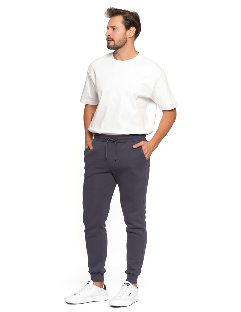 Spodnie męskie - Męskie spodnie dresowe joggery ocieplane z kieszeniami GRAFIT - produkt moraj.pl 2