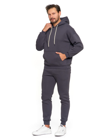 Bluzy męskie - Męska bluza dresowa oversize z kapturem ocieplana GRAFIT - produkt 2