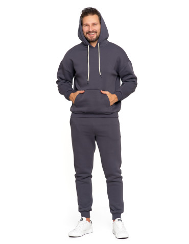 Bluzy męskie - Męska bluza dresowa oversize z kapturem ocieplana GRAFIT - produkt 9