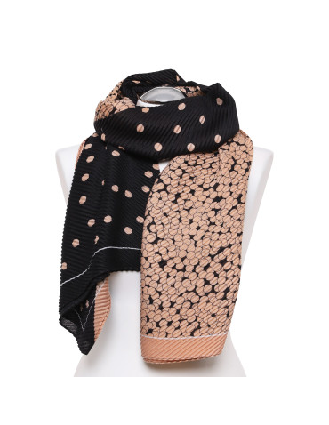 Szale i chusty - Damski szalik cienki z fakturą wzór w groszki BEŻOWY - produkt 1