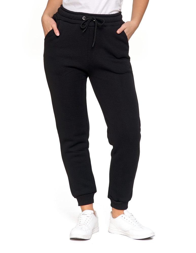 Spodnie damskie - Damskie spodnie dresowe ocieplane z kieszeniami CZARNY - produkt moraj.pl 1