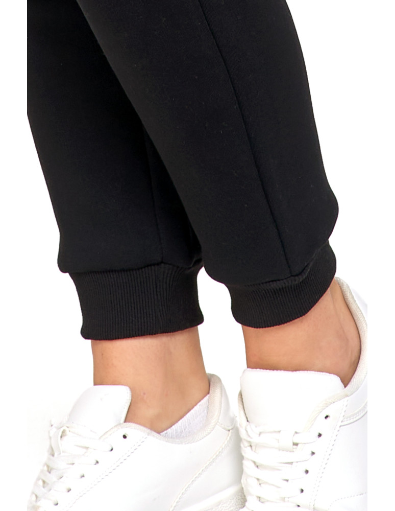 Spodnie damskie - Damskie spodnie dresowe ocieplane z kieszeniami CZARNY  - produkt moraj.pl 4