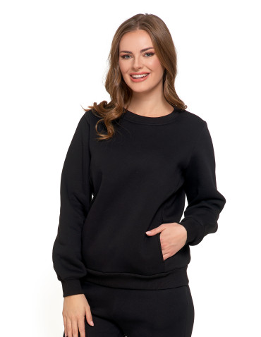 Bluzy damskie - Damska bluza ocieplana z kieszeniami CZARNY - produkt 1