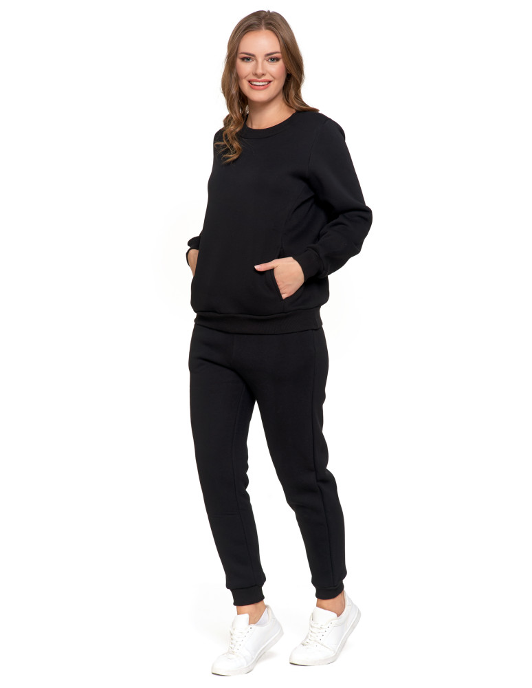 Bluzy damskie - Damska bluza ocieplana z kieszeniami CZARNY - produkt moraj.pl 7