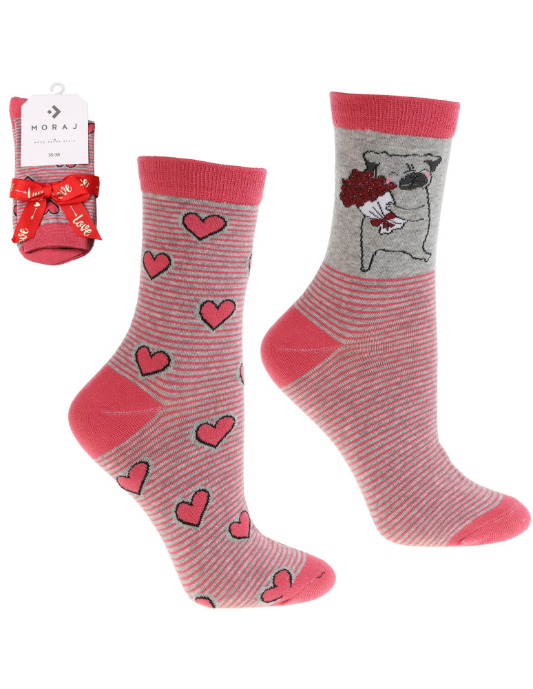 Skarpetki długie - Bawełniane skarpety damskie w paski walentynki 2-pak WIELOKOLOROWY - produkt moraj.pl 3