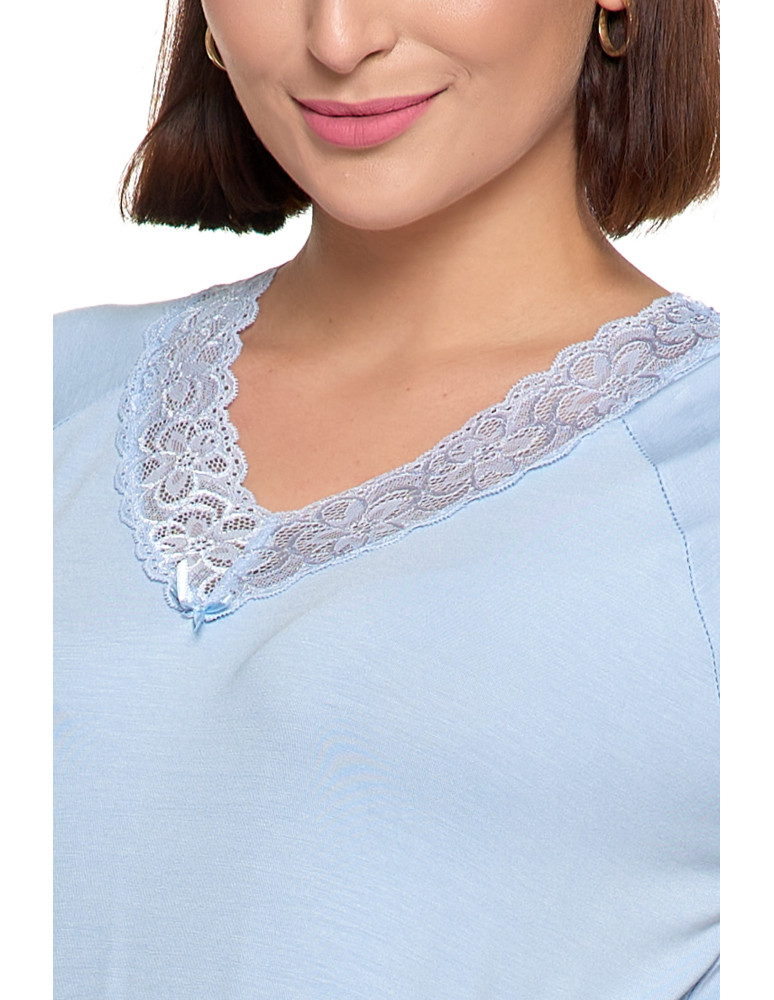 Koszule nocne - Koszula nocna bambusowa Plus Size z koronkowym dekoltem NIEBIESKI  - produkt moraj.pl 4