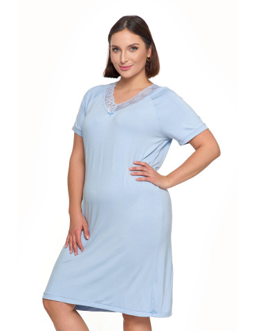 Koszule nocne - Koszula nocna bambusowa Plus Size z koronkowym dekoltem NIEBIESKI - produkt 5