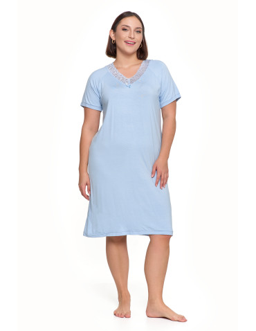 Koszule nocne - Koszula nocna bambusowa Plus Size z koronkowym dekoltem NIEBIESKI - produkt 6