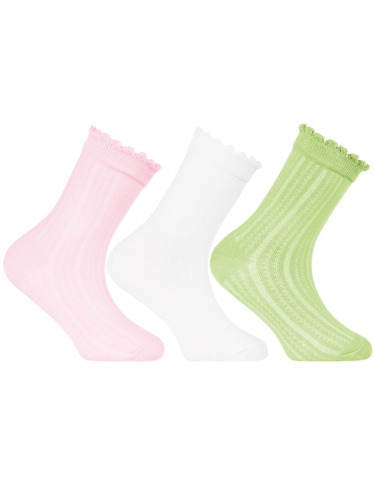 Dziewczęce skarpetki za kostkę z falbanką 3-pak WIELOKOLOROWY
