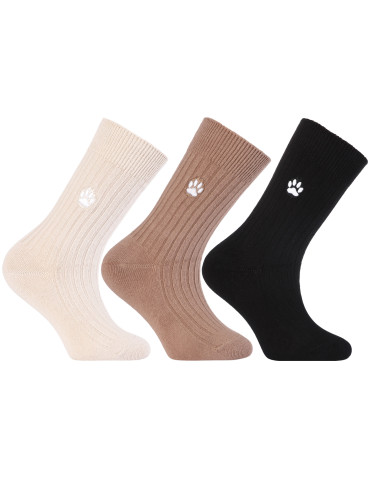 Chłopięce skarpetki długie w prążek z haftem łapki 3-pak