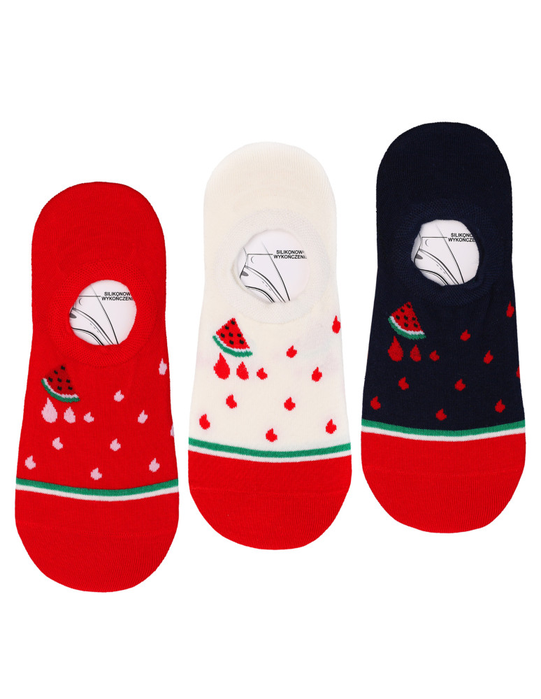 Skarpetki damskie niskie stopki z motywem arbuza 3-pak WIELOKOLOROWY