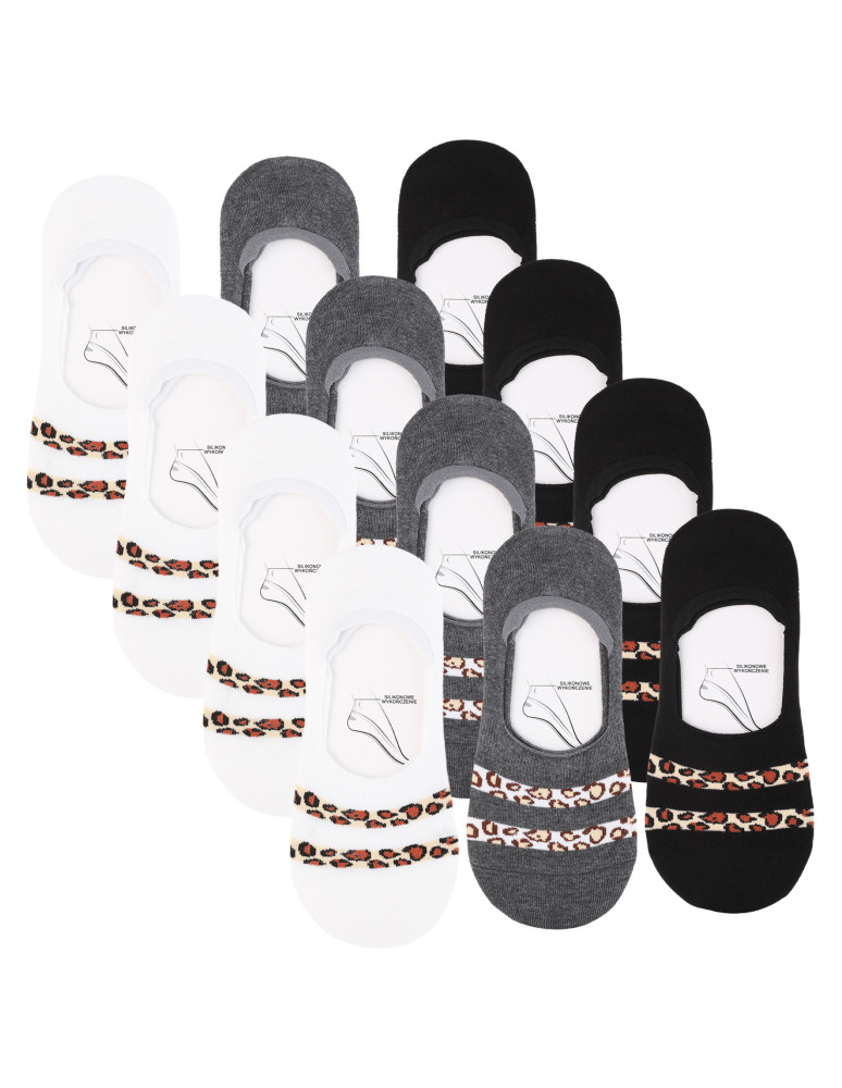 Skarpetki damskie niskie stopki z panterkowym wzorem 12-pak WIELOKOLOROWY