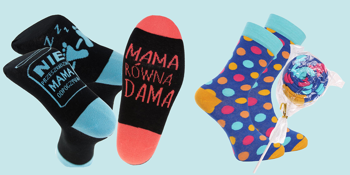 Kolorowe skarpety z napisami 'Mama równa dama' – praktyczny upominek